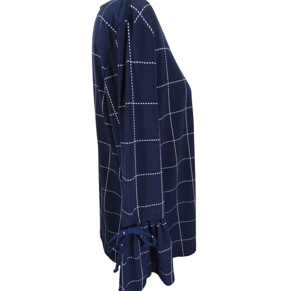 Liz Claiborne Career Women's Tunic Blouse Bell Sleeves Navy Pleated Business - Picture 3 of 8